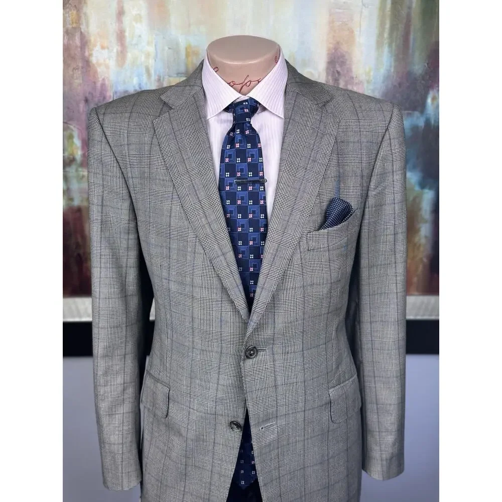 Dunhill Mens Made In Italy Gray Glencheck Blazer 42R Slim Fit